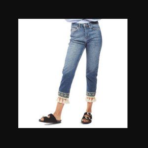 Topshop Mom jeans Belly Dancer Embellished Raw hem Highrise Jean 30w +MEASUREMNT